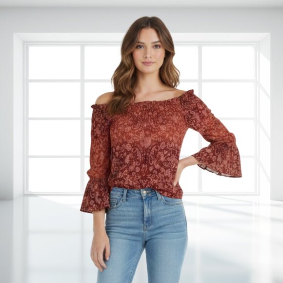 NWT Next Era Off Shoulder Paisley Ruffle Flare Sleeve Boho Top – Size M - Picture 1 of 12